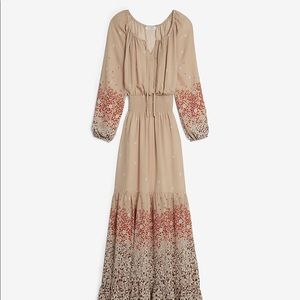 EXPRESS XL PRINTED TIERED LONG SLEEVE MAXI DRESS